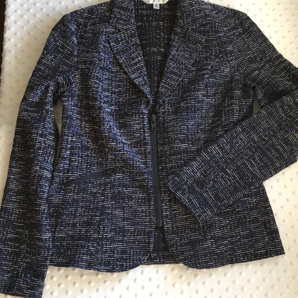 Cabi size 6 jacket zip front blue black textured